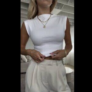 Cuts Clothing Sleeveless Mock Neck Top Ivory (S)